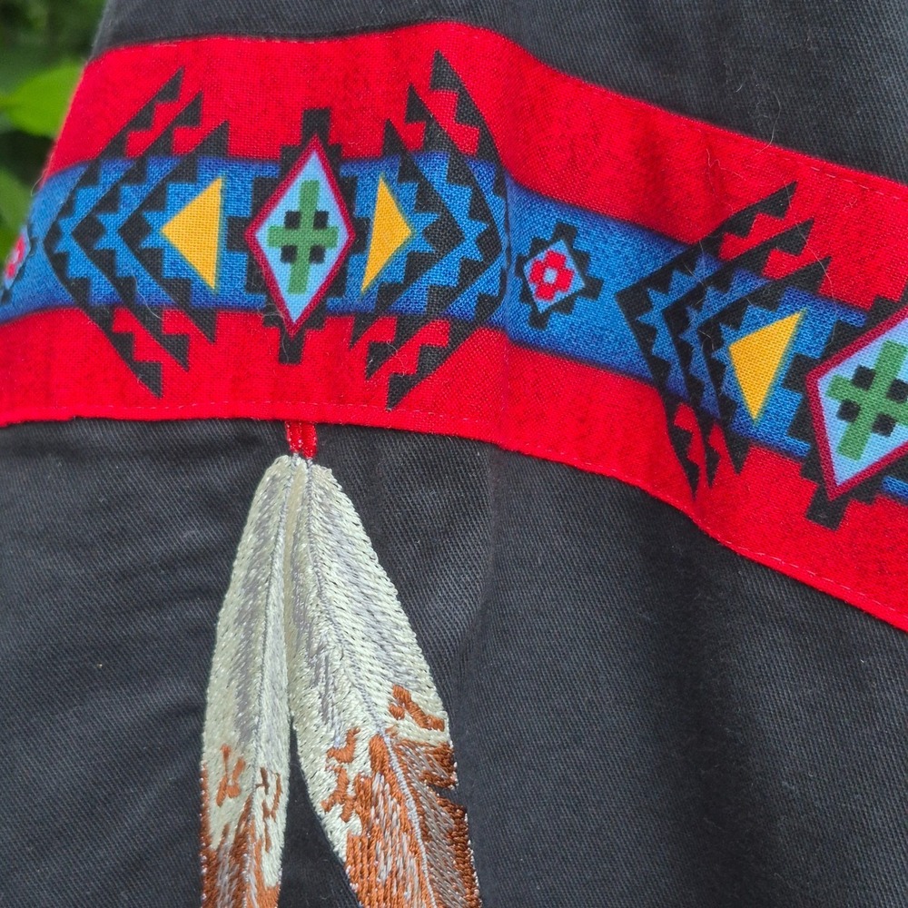 Aztec Embroidered Wolf Shirt Western Native American Mens Sz L - Picture 8 of 12
